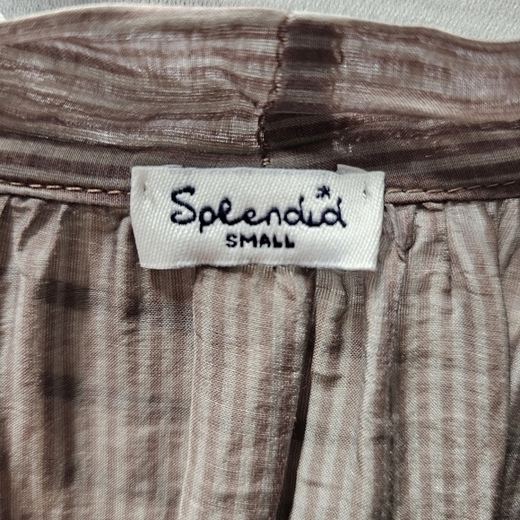 3/$25 Splendid Light Brown Silk Blend Striped Tie Neck Blouse size Small - Picture 2 of 4